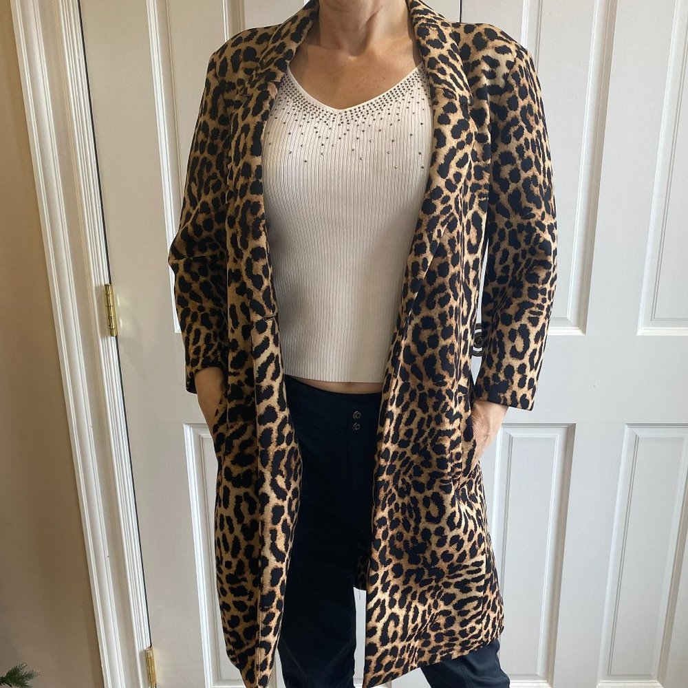 INC Leopard-Print Cocoon Coat, Created for Macy's Size S NWT